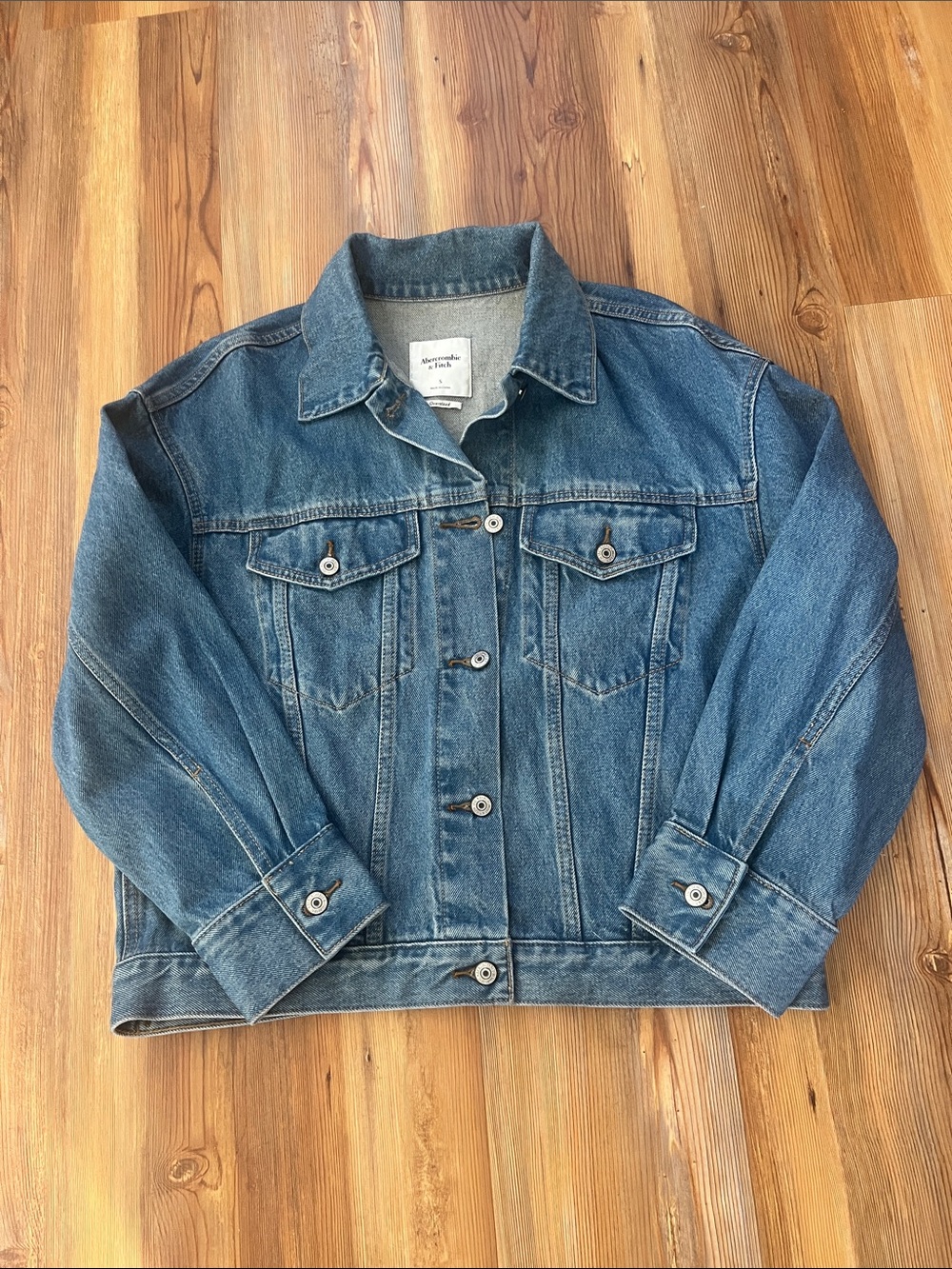 Abercrombie & Fitch distressed            over sized Denim Trucker Jacket